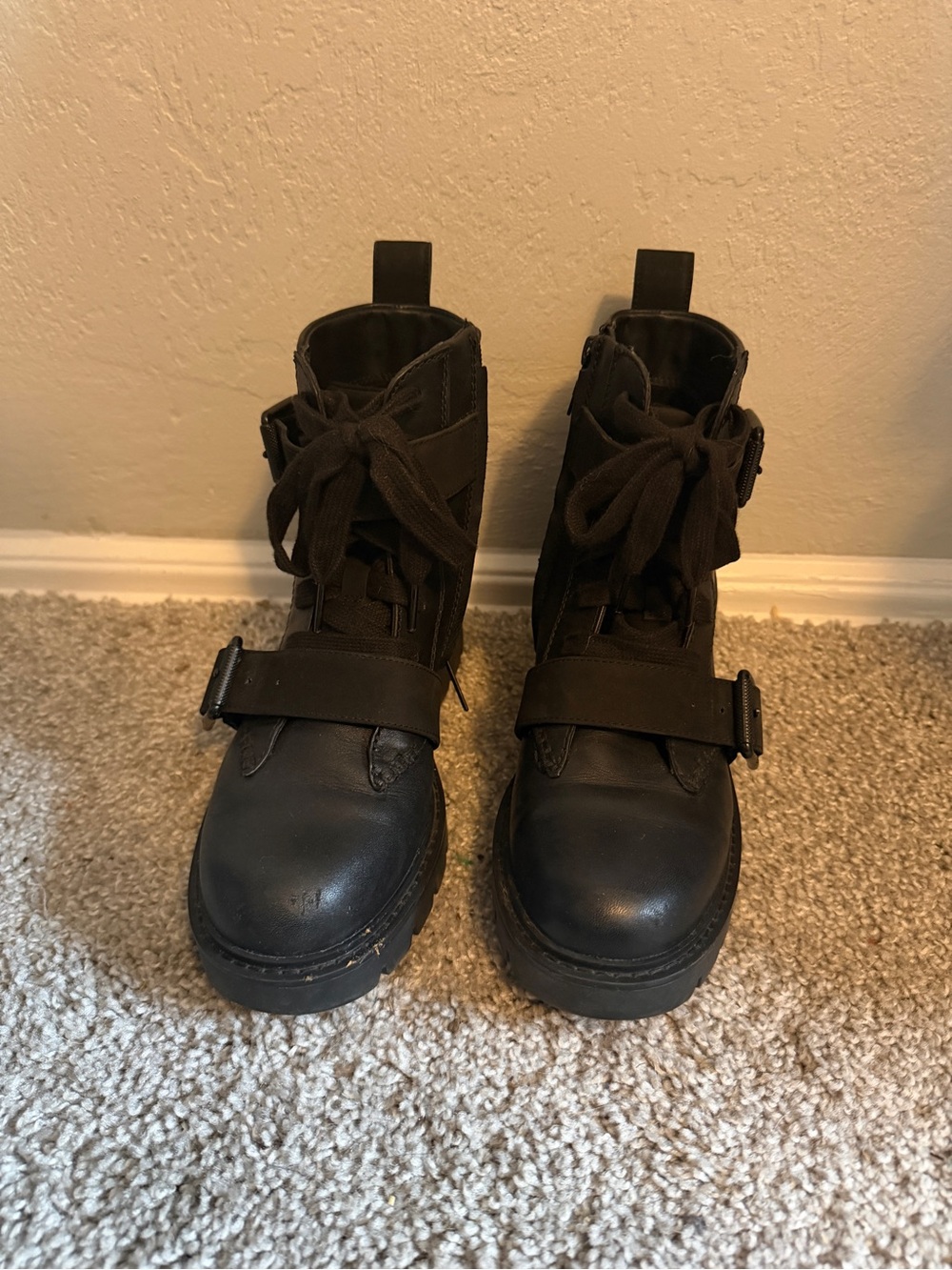 Ugg Black Combat Lace-Up Buckle Boots